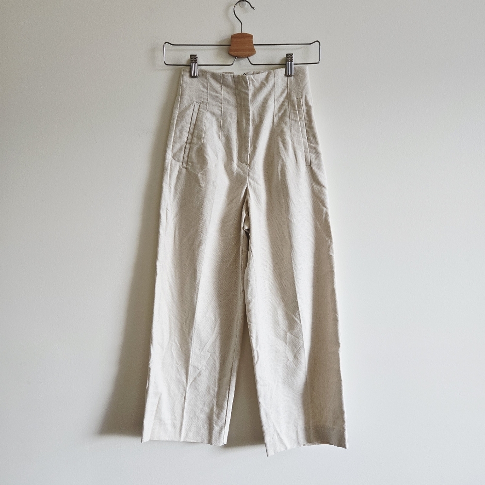 ZARA I NWT XS High Rise Wide Leg Cropped Trousers I Cream